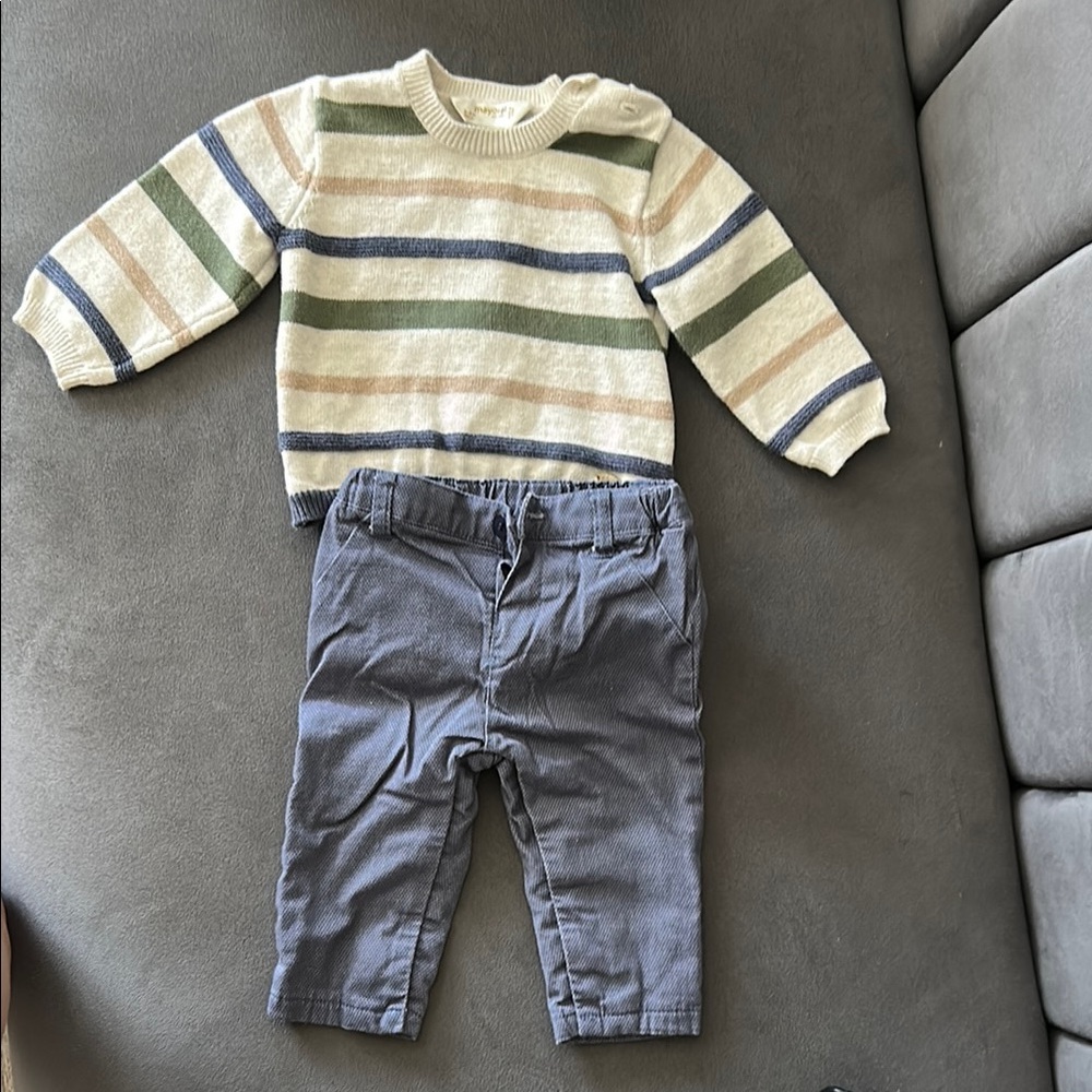 Mayoral Cream and Gray Striped Sweater
